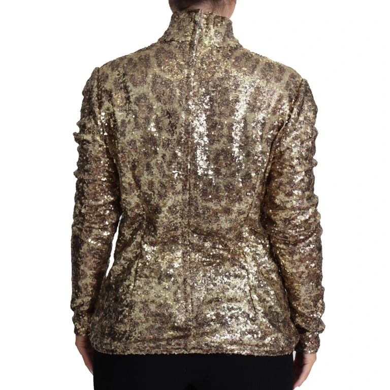 Dolce & Gabbana Brown Leopard Fit Turtleneck Sequin Sweater Polyester Clothing - Women