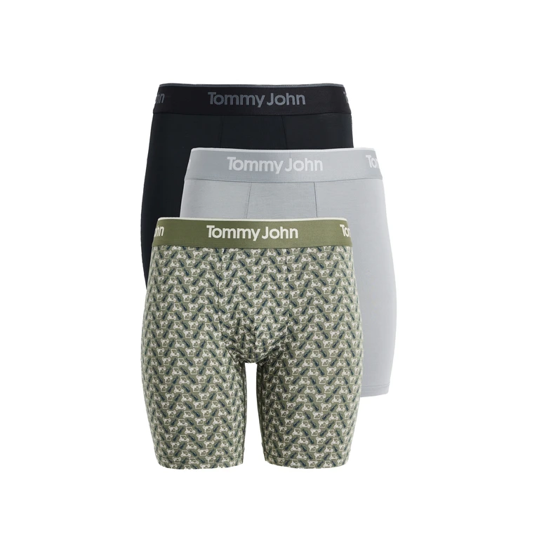 Tommy John Second Skin 6 Boxer Briefs 3 Pack Fourleafclover/Dressblues/Blue S