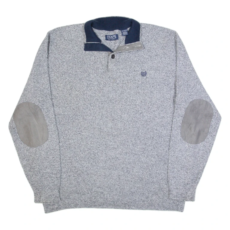CHAPS Mens Jumper Grey 1/4 Zip Tight Knit XL