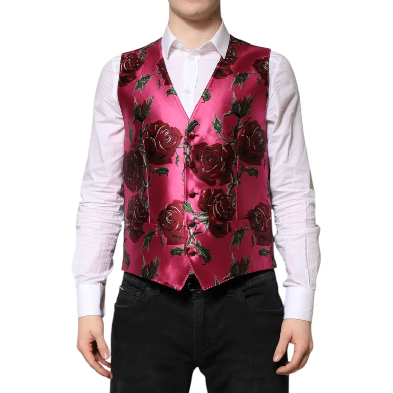 Dolce & Gabbana Pink Floral Satin Formal Men Waistcoat Vest Clothing - Men