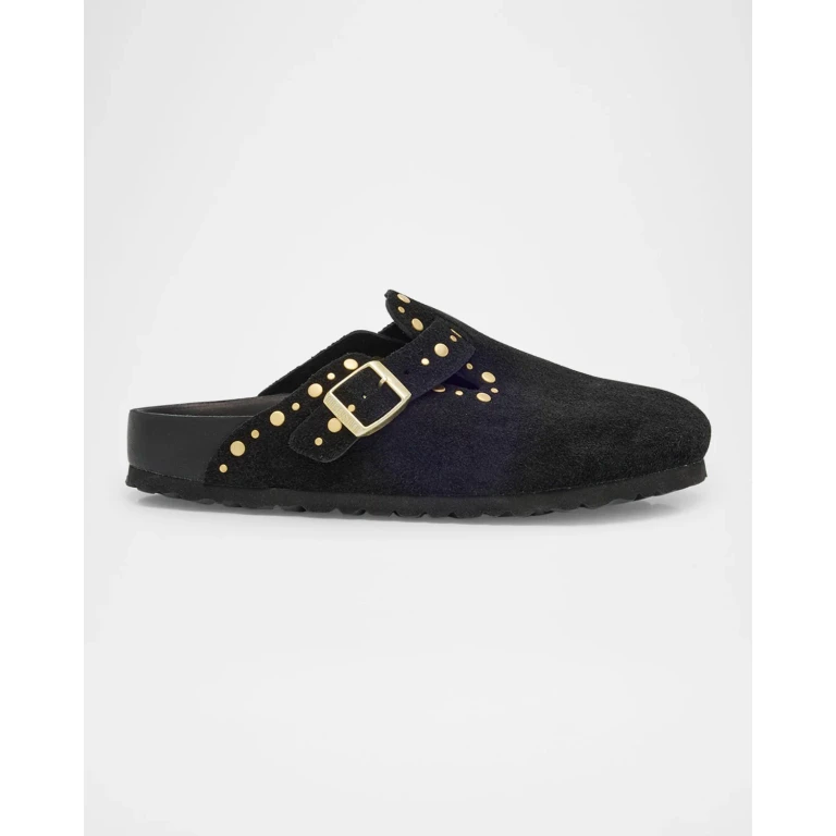 Boston Rivet Border Suede Leather Clogs