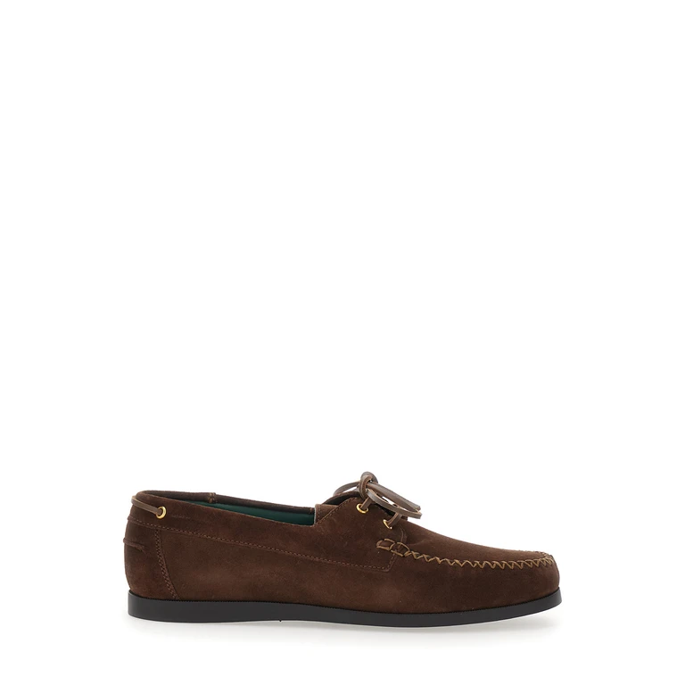 Brown Vinnys Loafers With Rounded Toe And Bow Laces In Suede For Men - Men
