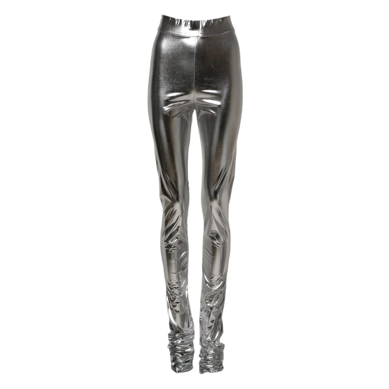 Dolce & Gabbana Metallic Silver Polyester Slim Fit Leggings Pants Elastane - Women