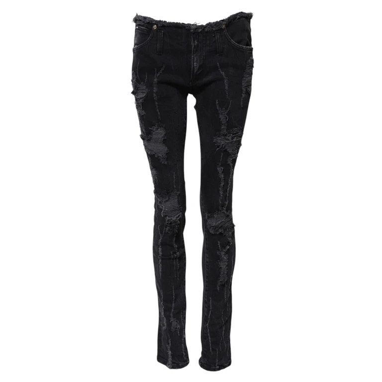 Dolce & Gabbana Black Cotton Tattered Skinny Denim Jeans Clothing - Women