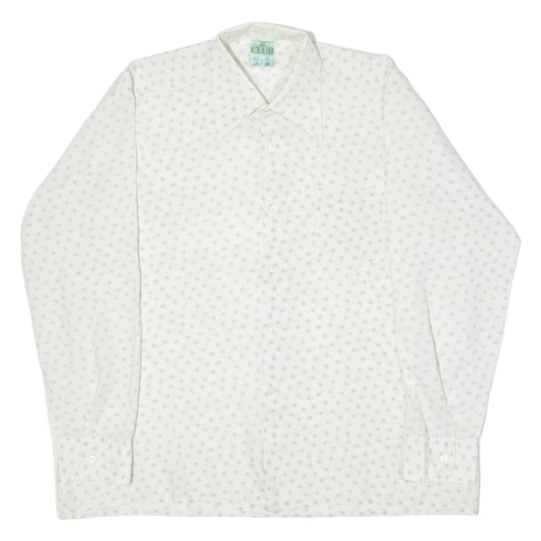 CLUB Mens Shirt White 80s Spotted Long Sleeve M