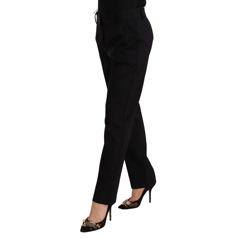 Dolce & Gabbana Black Mid Waist Skinny Trouser Wool Pants Virgin Spandex - Women