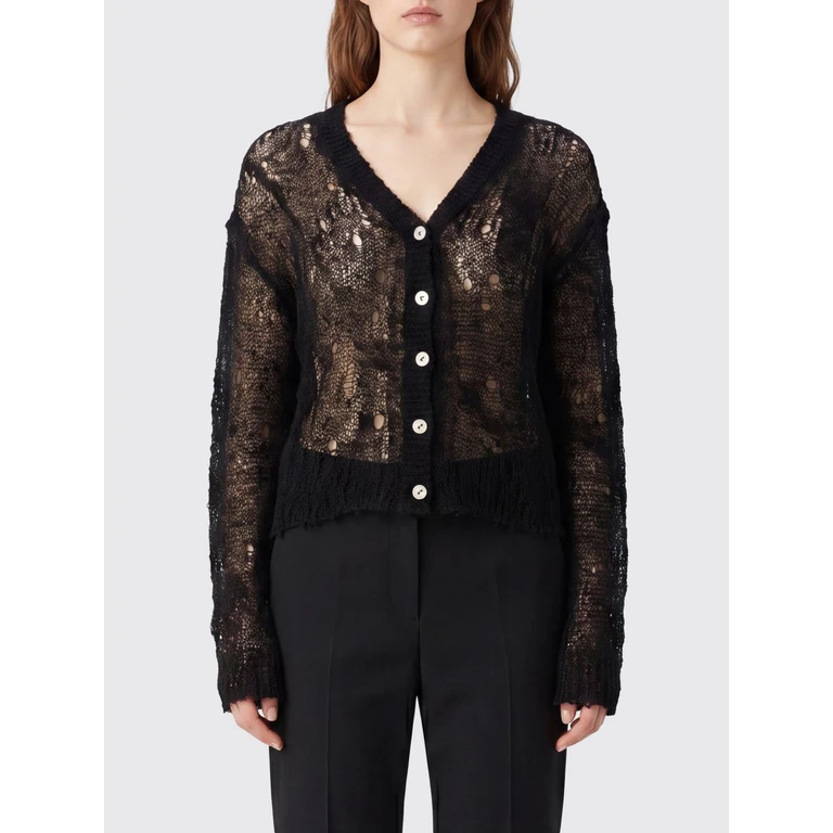 V-Neck Linen Cardigan with Ribbed Trims (W2263AB)