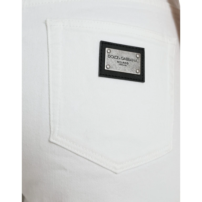 Wide Leg White Cotton Cropped Denim Jeans Elastane Clothing - Women