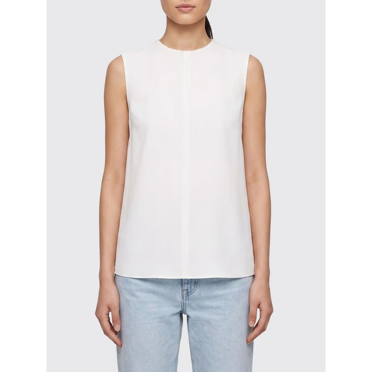 Sleeveless Linen-Blend Crewneck Top with Back Zip Closure (252WRT0508FB019188)