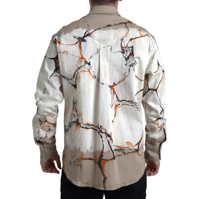 Multicolor Cotton Collared Denim Shirt Elastane - Men