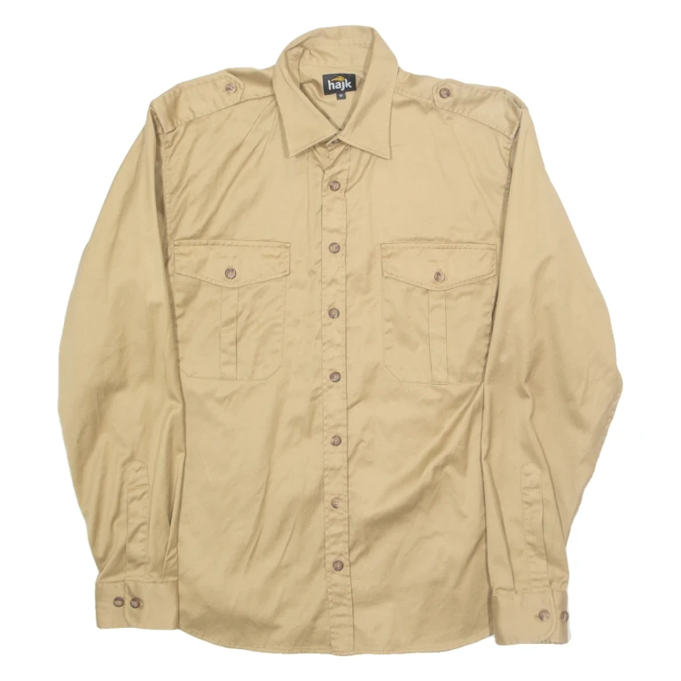 HAJK Mens Plain Shirt Brown Long Sleeve M