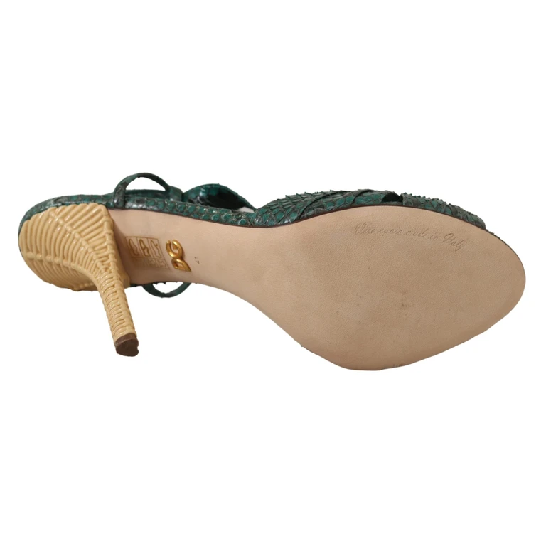 Dolce & Gabbana Green Python Strap Sandals Heels Shoes Exotic Leather - Women