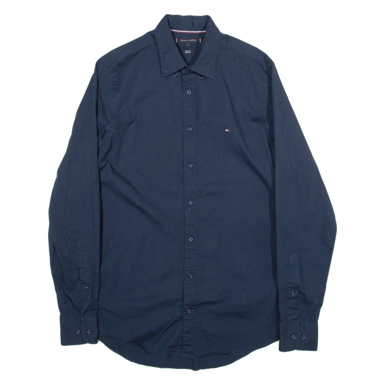 TOMMY HILFIGER Slim Fit Mens Plain Shirt Blue Long Sleeve S