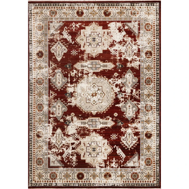 Serene Red and Cream 8 x 11 Area Rug