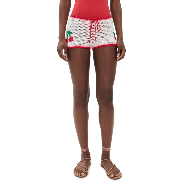 Leslie Amon Ruby Crochet Shorts White and Red XL