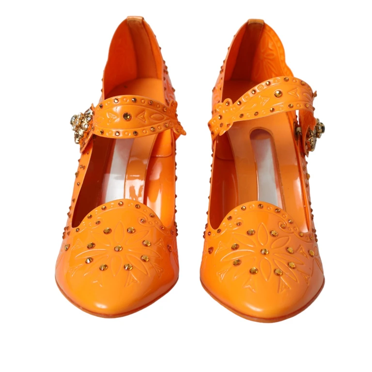 Dolce & Gabbana Orange Cinderella Floral Crystal Pumps Shoes Pvc - Women