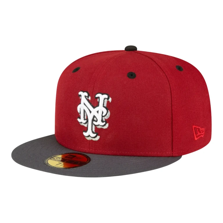 New York Mets 50th Anniversary 59Fifty Fitted Hat Cardinal Red/Grey
