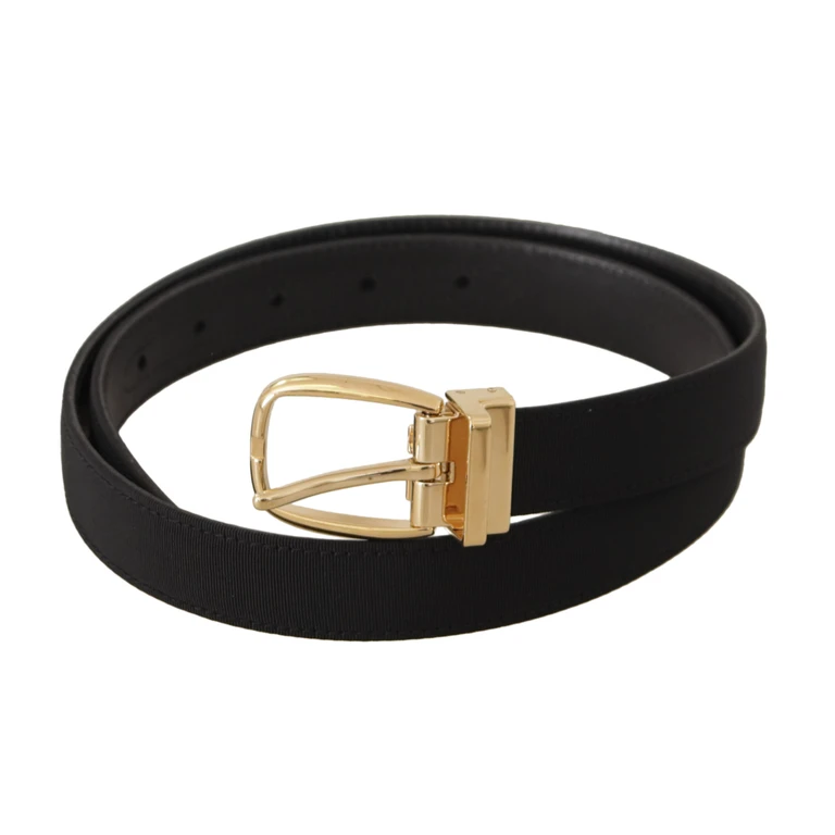 Dolce & Gabbana Black Canvas Leather Gold Metal Buckle Belt - Men