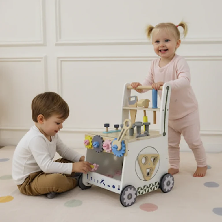 Wooden Tool Walker - Multi-Activity Learning Wagon for Toddlers