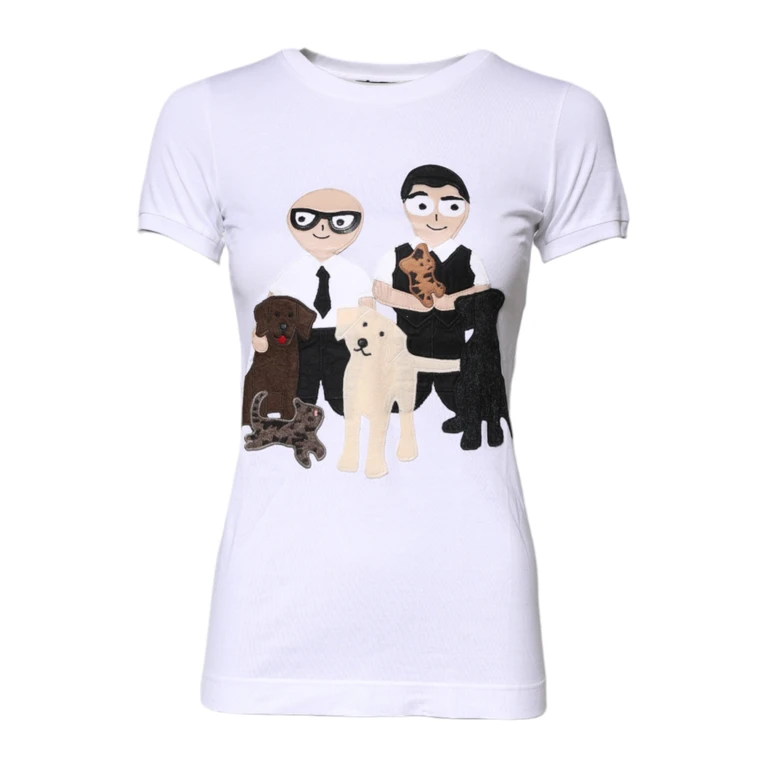 Dolce & Gabbana White Cotton #dgfamily Embroidery T-Shirt - Women