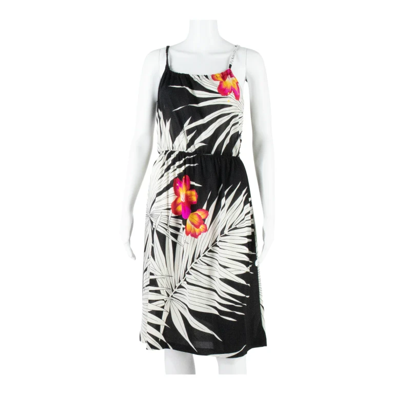 Womens Fit & Flare Dress Black Floral Sleeveless Knee Length M