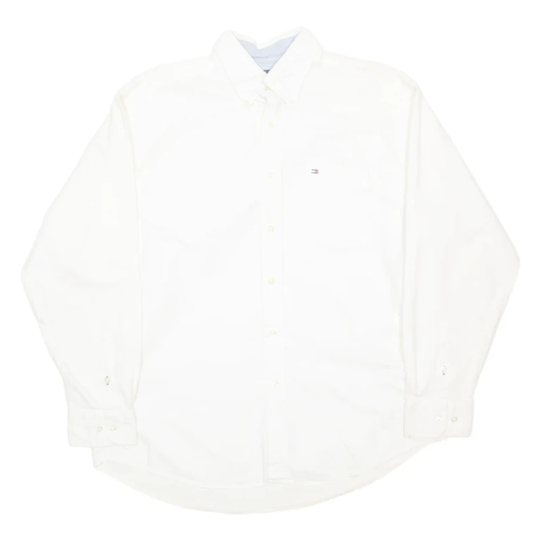 TOMMY HILFIGER Mens Plain Shirt White Long Sleeve L