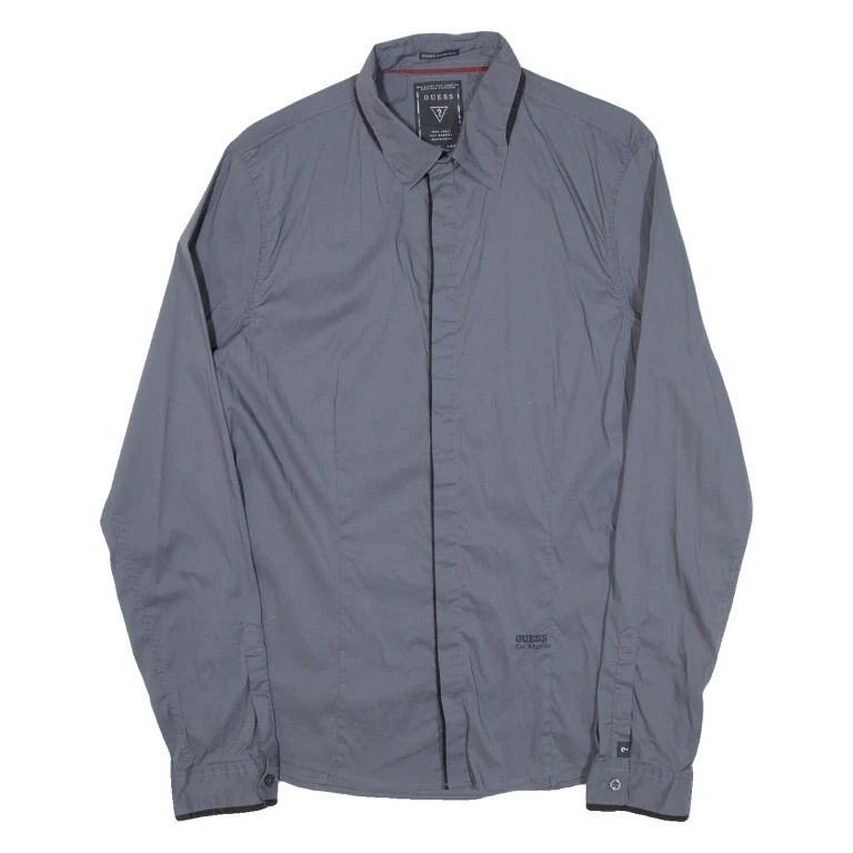 GUESS Super Slim Fit Mens Plain Shirt Grey Long Sleeve M