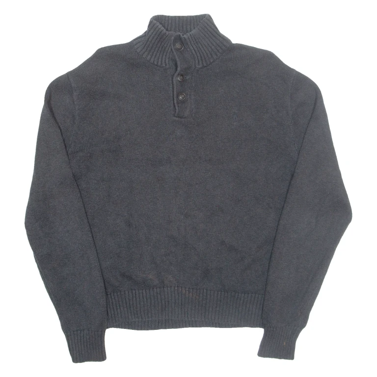 POLO RALPH LAUREN Mens Jumper Grey Button Neck Tight Knit M