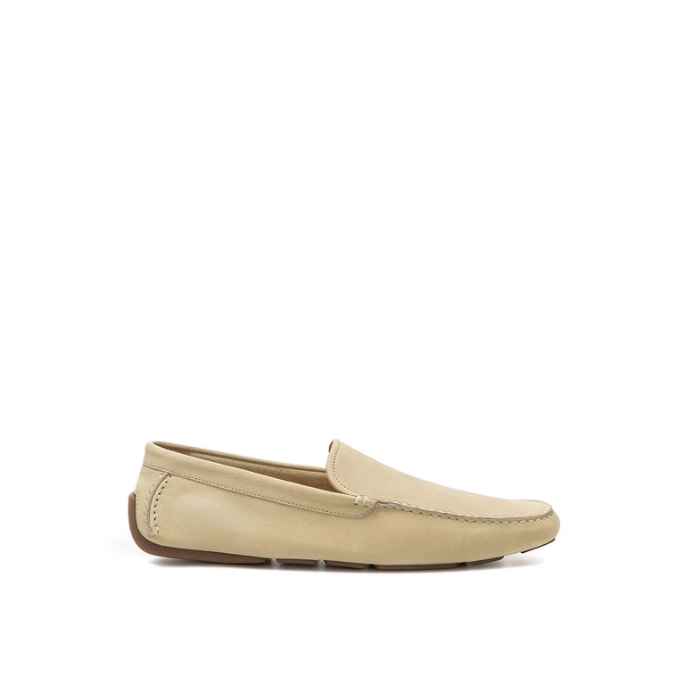 Beige Leather Moccassin Shoe - Men