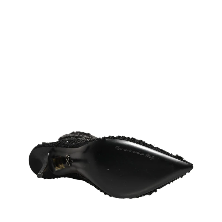 Dolce & Gabbana Black Embellished Mesh Ankle Boots Shoes - Women