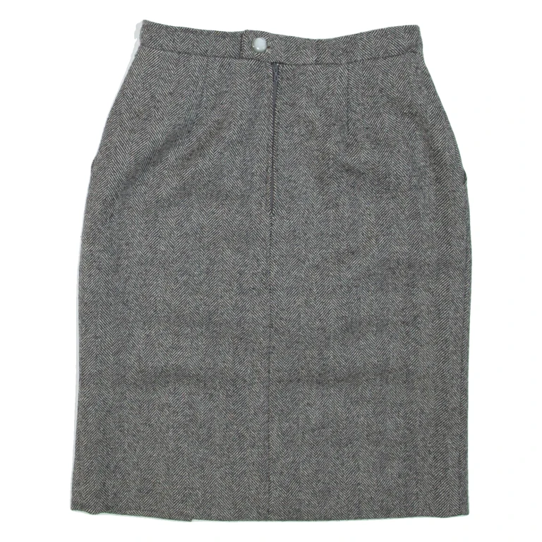 Womens Pencil Skirt Black Short Wool Herringbone XS