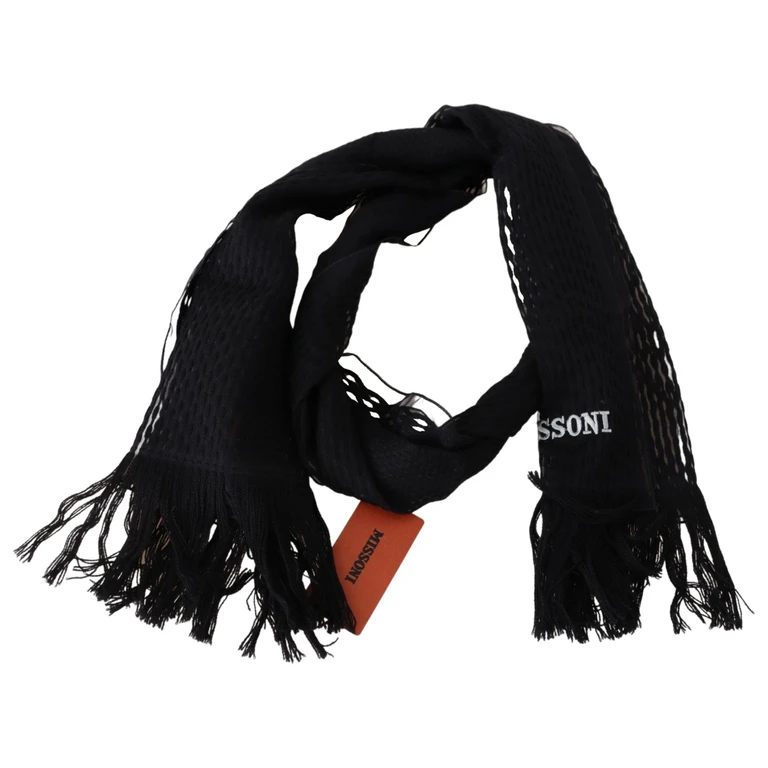 Missoni Black Wool Unisex Neck Warmer Wrap Scarf Silk - Men