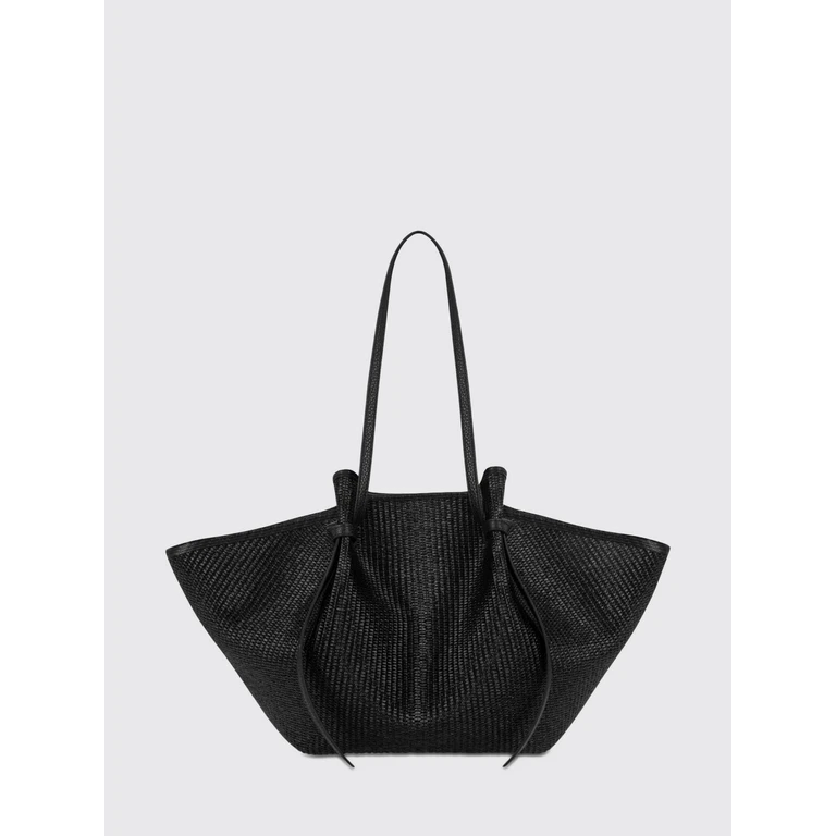 Mochi Shoulder Bag in Black Raffia with Double Leather Handles (MOCHIWOVENBLACK)