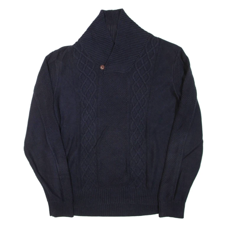 NAUTICA Mens Jumper Blue Button Neck Chunky Knit L