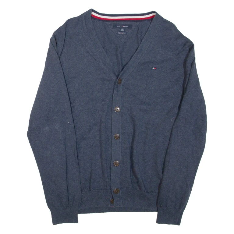 TOMMY HILFIGER Mens Jumper Blue V-Neck Tight Knit XL