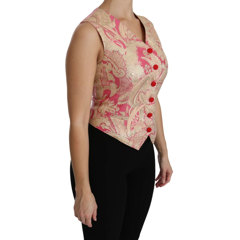 Dolce & Gabbana Pink Gold Brocade Waistcoat Vest Blouse Top And - Women
