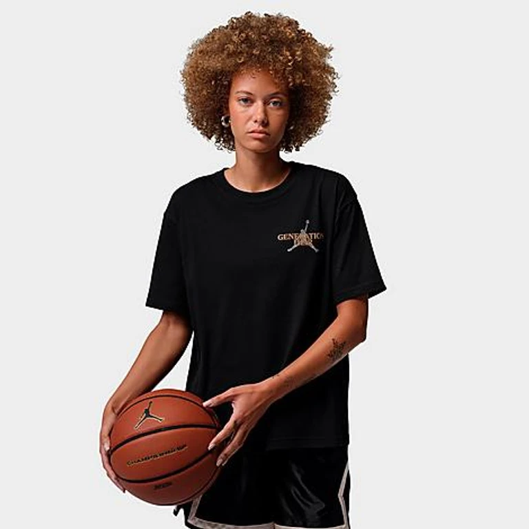 Jordan Women's Sport Dri-FIT Graphic T-Shirt in Black/Metallic Gold/White Size: XS