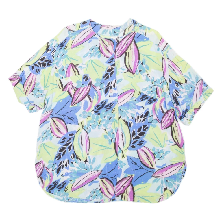 Womens Printed Blouse Blue Viscose Crazy Pattern XL