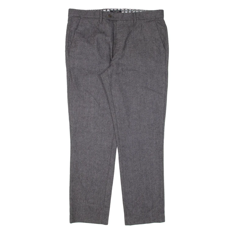 TED BAKER Mens Knit Trousers Grey Regular Tapered Wool W34 L28
