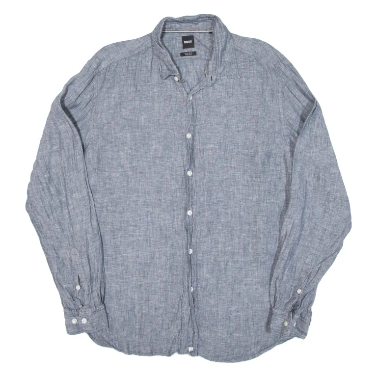 BOSS Mens Plain Shirt Grey Long Sleeve L
