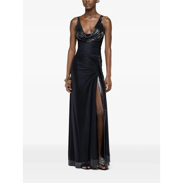 Rabanne Mesh-panel Cowl-neck Maxi Dress