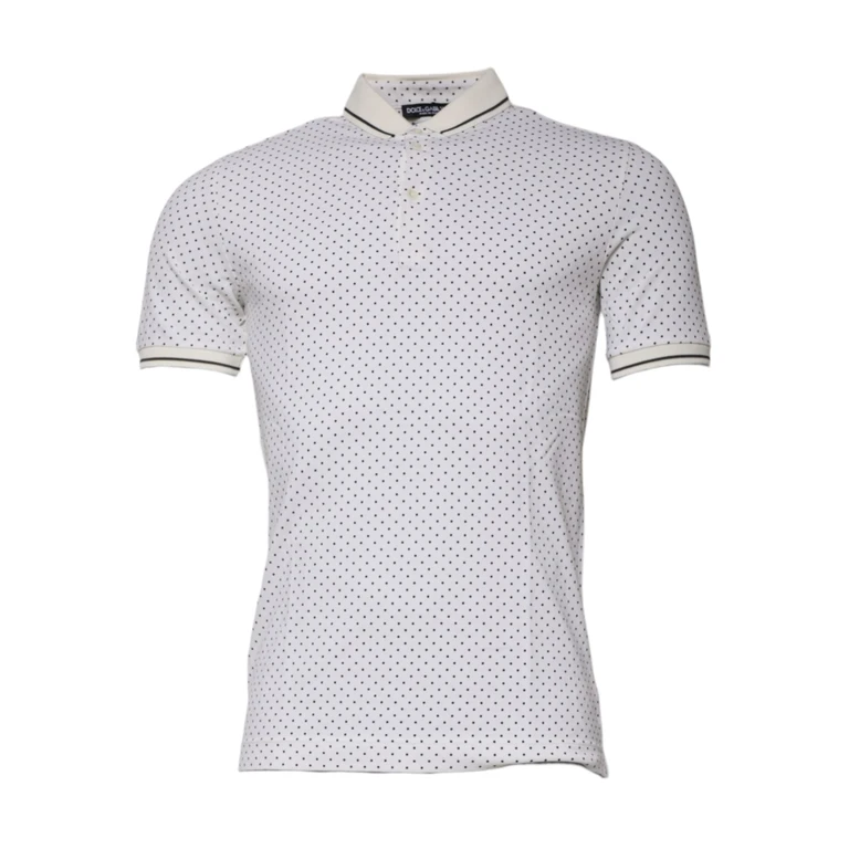 Dolce & Gabbana White Polka Dot Cotton Collared Polo T-Shirt - Men