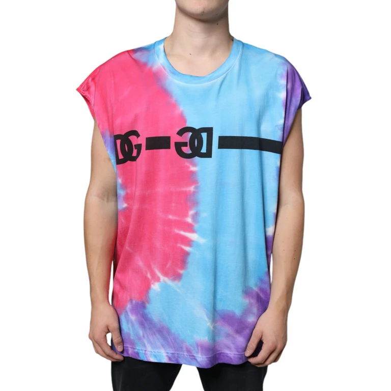 Dolce & Gabbana Multicolor Tie Dye Cotton Sleeveless T-Shirt - Men