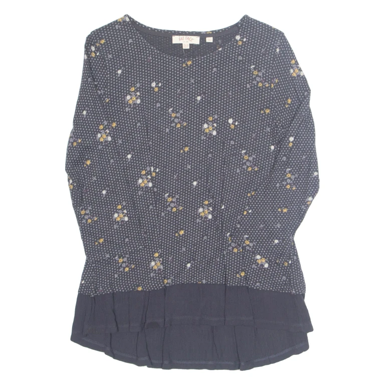 FAT FACE Womens Printed Top Black 3/4 Sleeve Floral UK 10