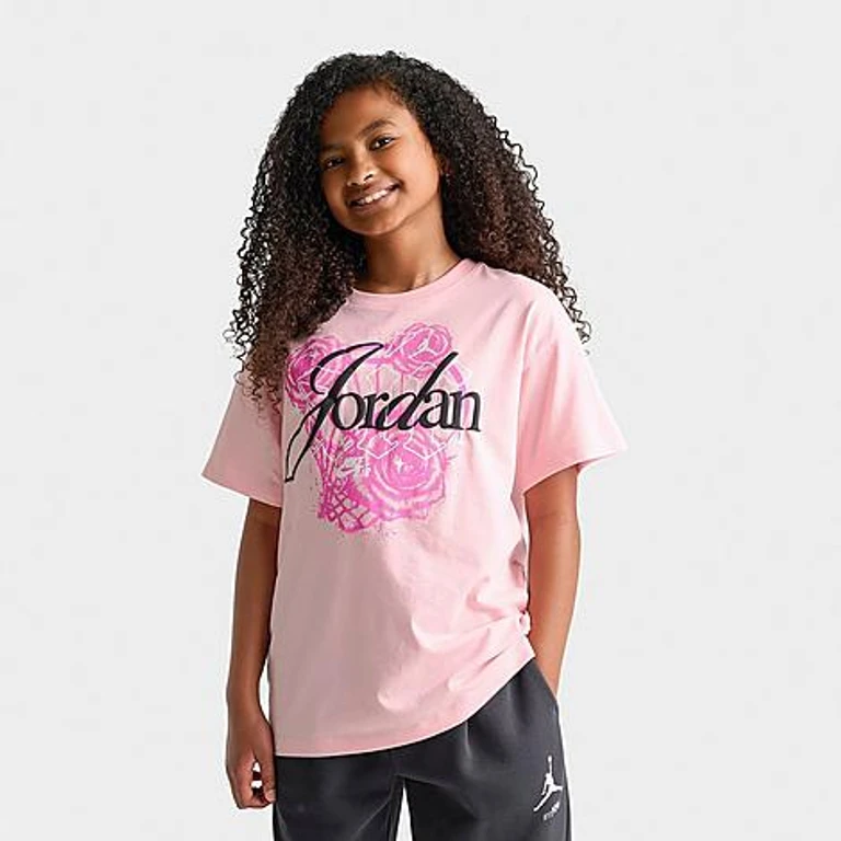 Jordan Girls' Big Kids Floral Flight T-Shirt in Pink Bloom Size: Small