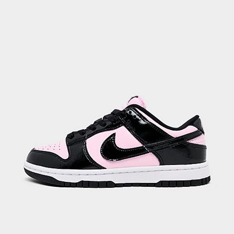 Nike Women's Dunk Low Patent Leather Casual Shoes in Pink Foam/Black/White Size: 5.0