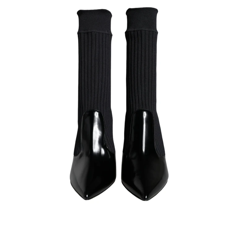 Dolce & Gabbana Black Stretch Stilettos Booties Socks Shoes Nylon Calf Leather Elastane - Women