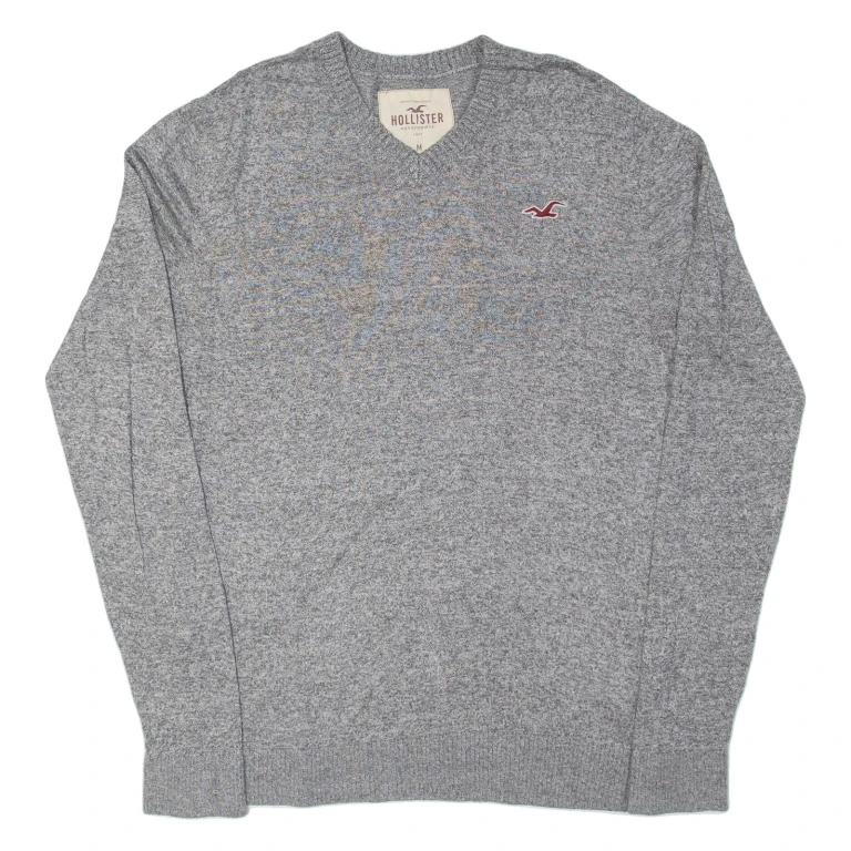 HOLLISTER Womens Jumper Grey V-Neck 90s Tight Knit M