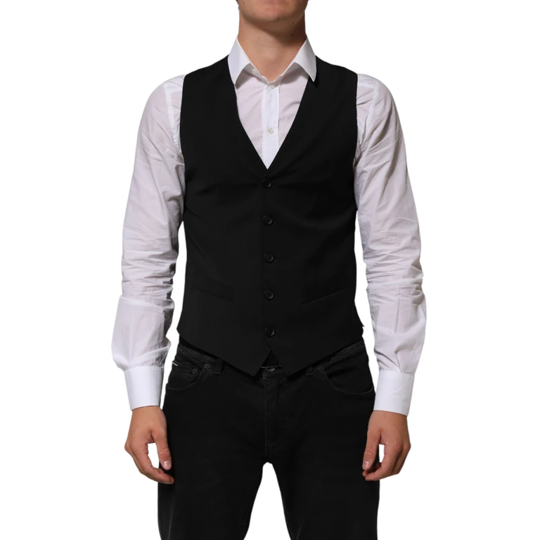 Dolce & Gabbana Black Polyester Dress Formal Waistcoat Vest 02+pl+wo - Men