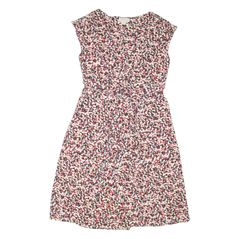 MONSOON Womens Day Dress Beige Viscose Floral Short Sleeve Knee Length UK 12